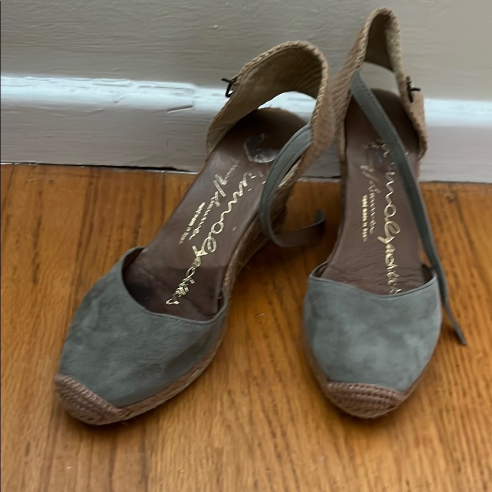 Made in Spain, Gray Suede Espadrille Wedge Sandals